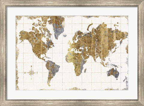 Framed Gilded Map Linen Print