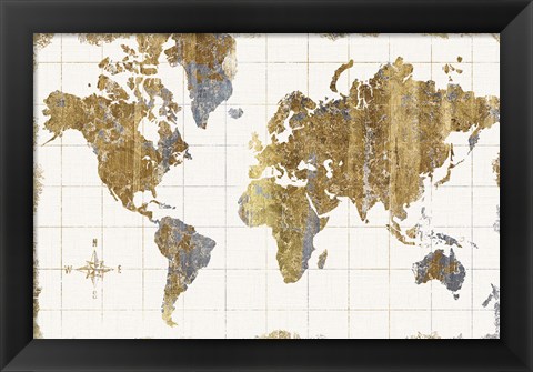 Framed Gilded Map Linen Print