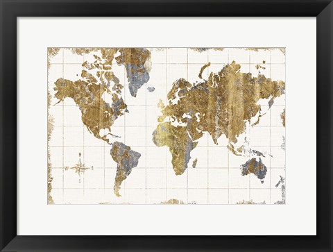 Framed Gilded Map Linen Print