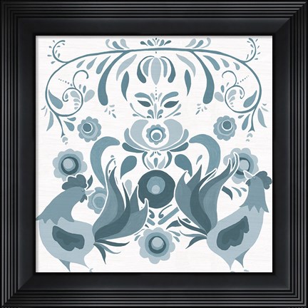 Framed Americana Roosters I Blue Print