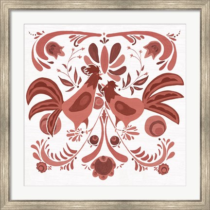 Framed Americana Roosters II Red Print