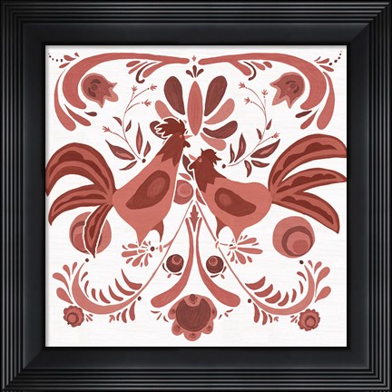 Framed Americana Roosters II Red Print