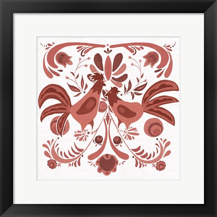 Framed Americana Roosters II Red Print