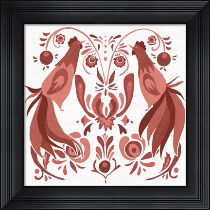 Framed Americana Roosters III Red Print
