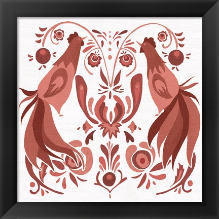 Framed Americana Roosters III Red Print
