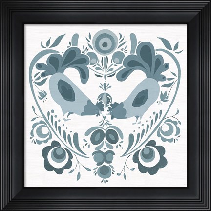 Framed Americana Roosters IV Blue Print