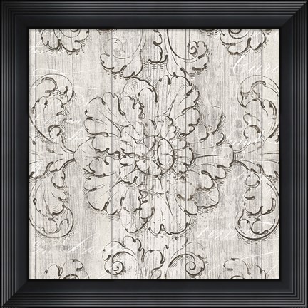 Framed Italian Scroll V on Driftwood Print