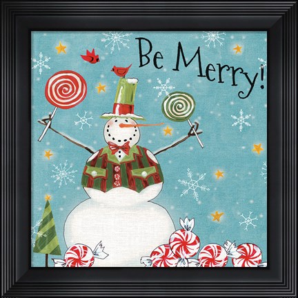 Framed Sweet Snowmen IV Blue Print