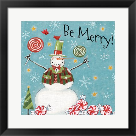 Framed Sweet Snowmen IV Blue Print