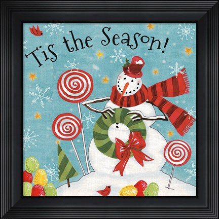 Framed Sweet Snowmen III Blue Print