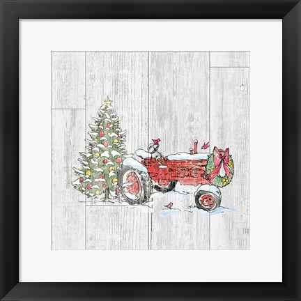 Framed Country Christmas III no Words on White Wood Print