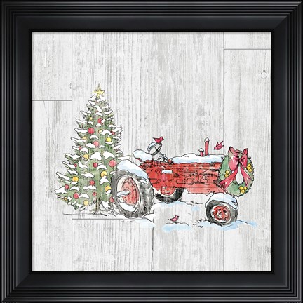 Framed Country Christmas III no Words on White Wood Print
