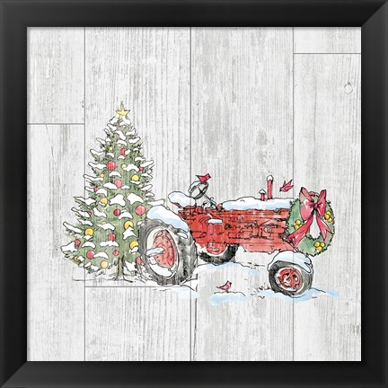 Framed Country Christmas III no Words on White Wood Print
