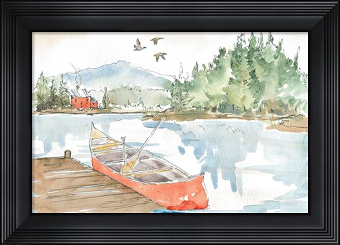 Framed Lakehouse I Red Print