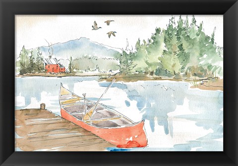 Framed Lakehouse I Red Print