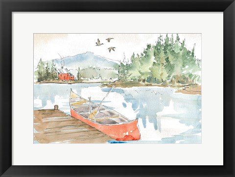 Framed Lakehouse I Red Print