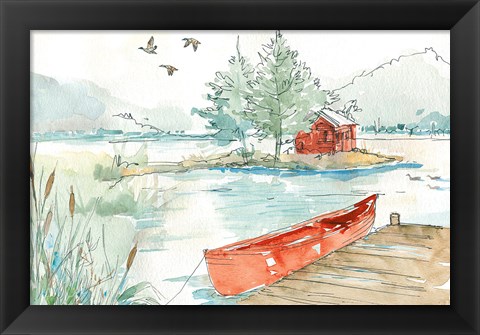 Framed Lakehouse II Red Print