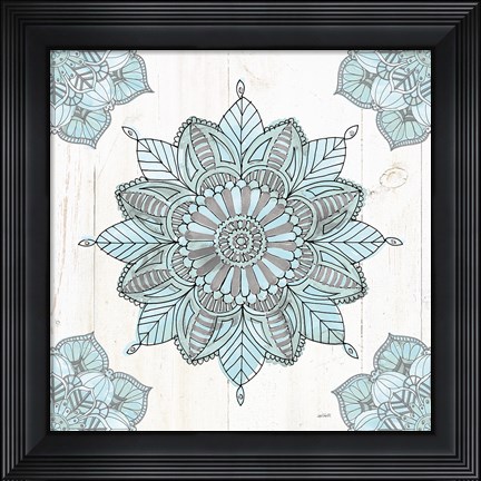Framed Mandala Morning VI Blue and Gray Print