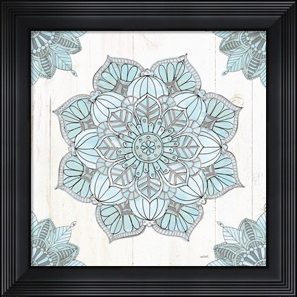 Framed Mandala Morning V Blue and Gray Print