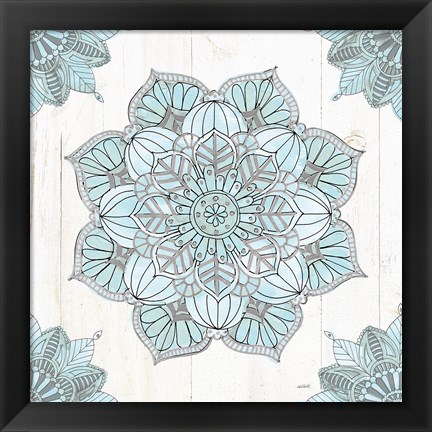 Framed Mandala Morning V Blue and Gray Print