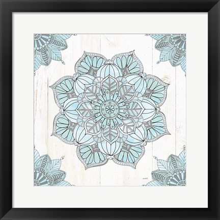 Framed Mandala Morning V Blue and Gray Print