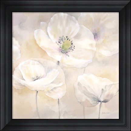 Framed White Poppies I Print