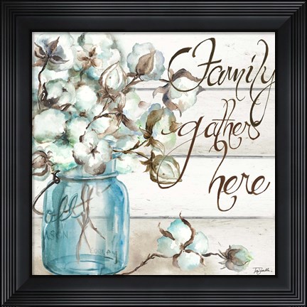 Framed Cotton Boll Mason Jar I Family Print
