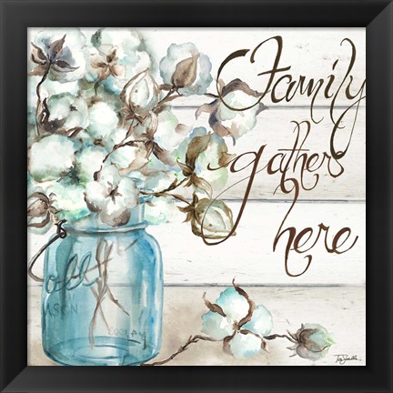 Framed Cotton Boll Mason Jar I Family Print