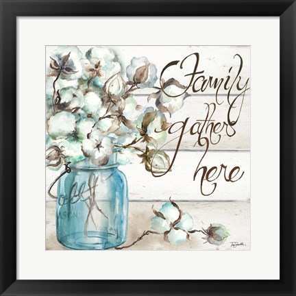 Framed Cotton Boll Mason Jar I Family Print