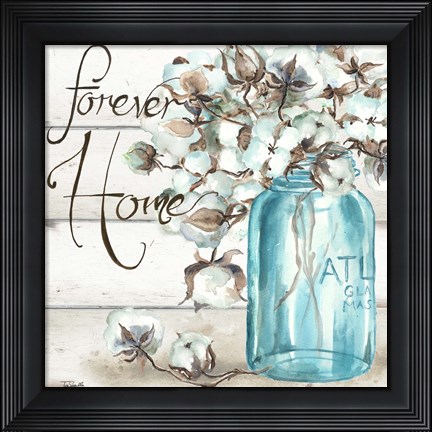 Framed Cotton Boll Mason Jar II Home Print