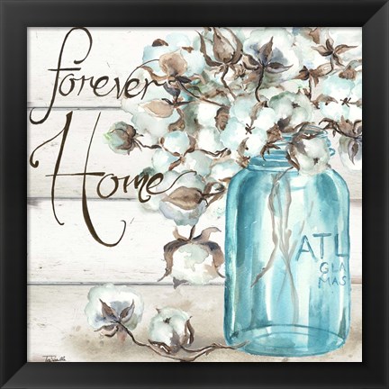 Framed Cotton Boll Mason Jar II Home Print