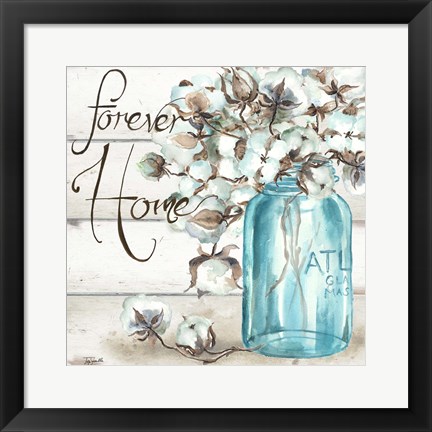 Framed Cotton Boll Mason Jar II Home Print