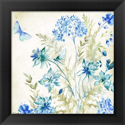 Framed Wildflowers and Butterflies Square II Print