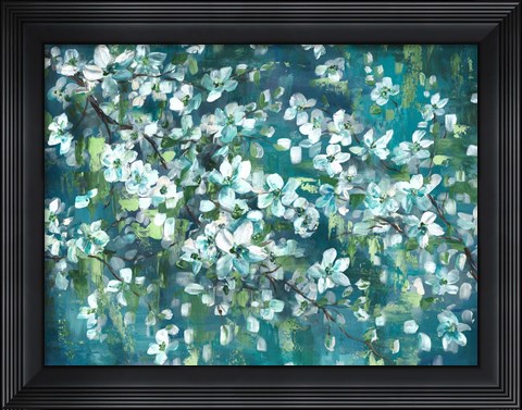 Framed Teal Blossoms Landscape Print