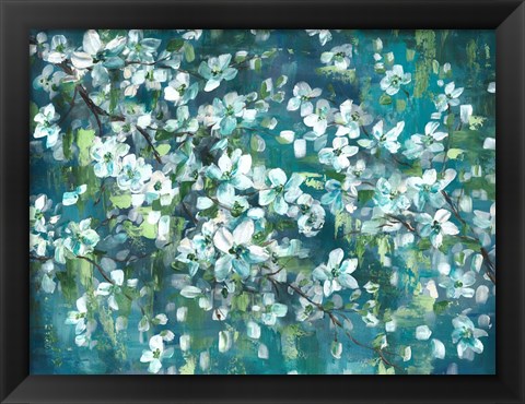 Framed Teal Blossoms Landscape Print