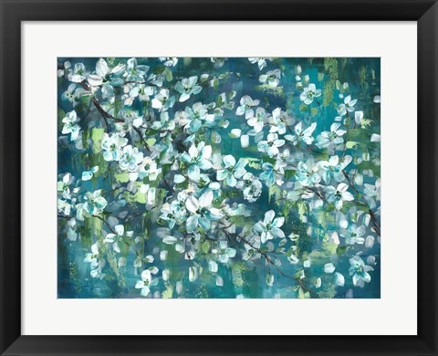 Framed Teal Blossoms Landscape Print