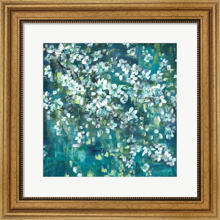 Framed Teal Blossoms Square Print