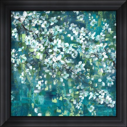 Framed Teal Blossoms Square Print