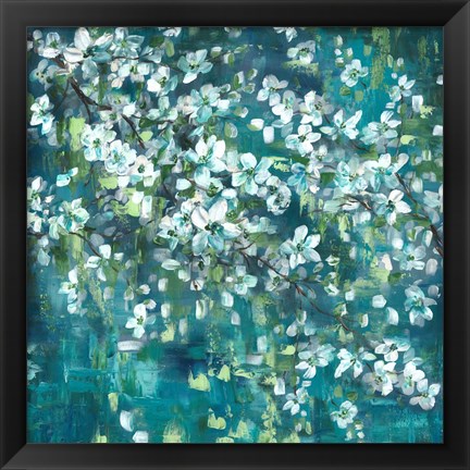 Framed Teal Blossoms Square Print