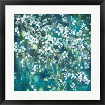 Framed Teal Blossoms Square Print