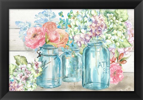 Framed Colorful Flowers in Mason Jar Landscape Print