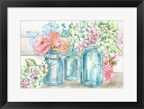 Framed Colorful Flowers in Mason Jar Landscape Print