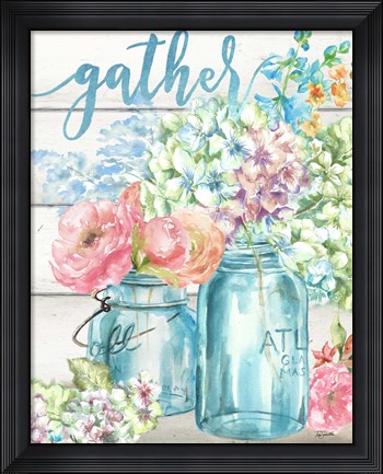 Framed Colorful Flowers in Mason Jar Gather Print