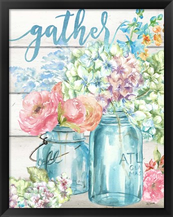 Framed Colorful Flowers in Mason Jar Gather Print