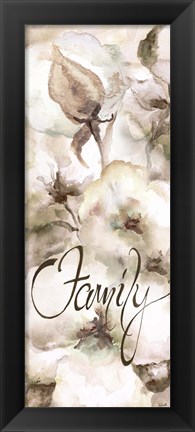 Framed Cotton Boll Panel Grey Sentiment I (Family) Print