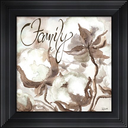 Framed Cotton Boll Triptych Sentiment III (Family) Print