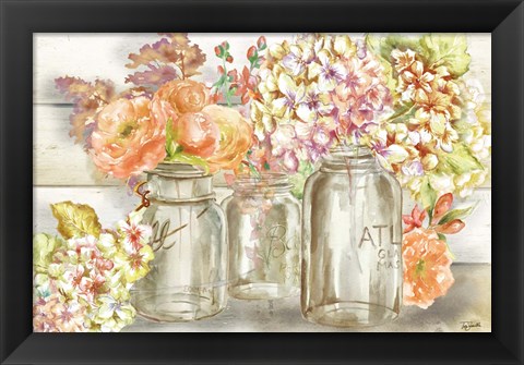 Framed Colorful Flowers in Mason Jar Gold Print