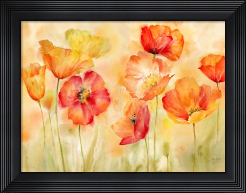 Framed Watercolor Poppy Meadow Spice Landscape Print