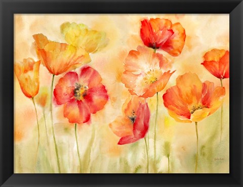 Framed Watercolor Poppy Meadow Spice Landscape Print