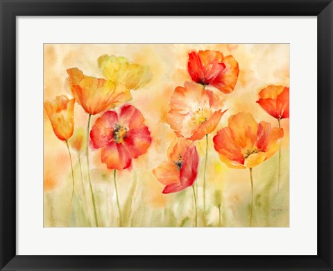 Framed Watercolor Poppy Meadow Spice Landscape Print